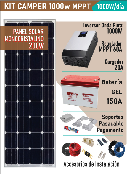 Kit Placa Solar Camper 200W 12V 1000Whdia